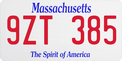 MA license plate 9ZT385
