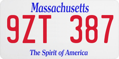 MA license plate 9ZT387