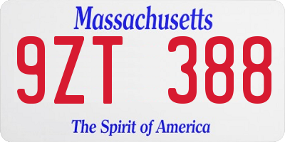 MA license plate 9ZT388