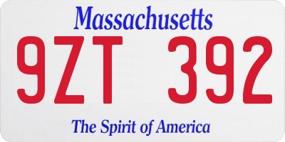 MA license plate 9ZT392