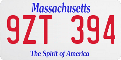 MA license plate 9ZT394