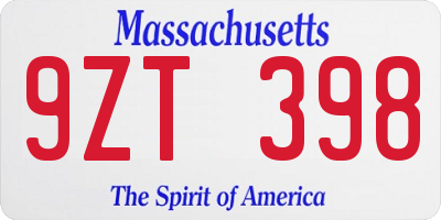 MA license plate 9ZT398