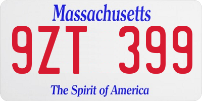 MA license plate 9ZT399