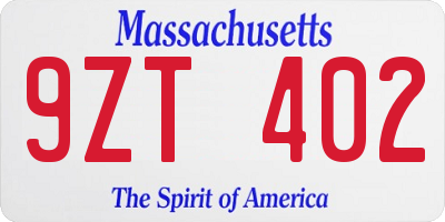 MA license plate 9ZT402