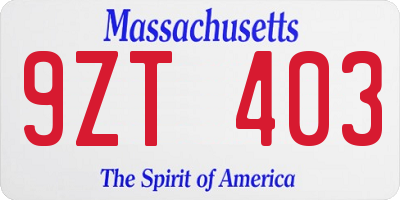 MA license plate 9ZT403