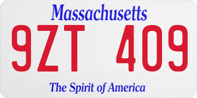 MA license plate 9ZT409