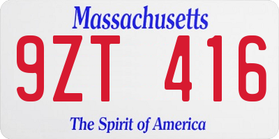 MA license plate 9ZT416