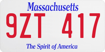MA license plate 9ZT417