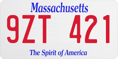 MA license plate 9ZT421