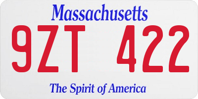MA license plate 9ZT422