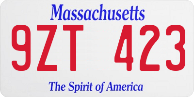MA license plate 9ZT423