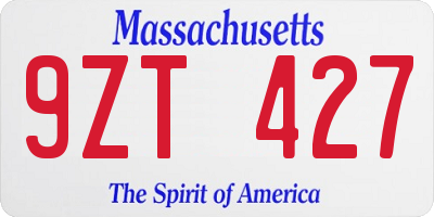 MA license plate 9ZT427