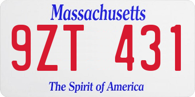 MA license plate 9ZT431