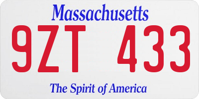 MA license plate 9ZT433
