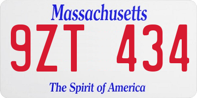 MA license plate 9ZT434