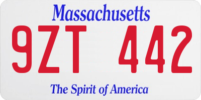 MA license plate 9ZT442