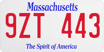 MA license plate 9ZT443