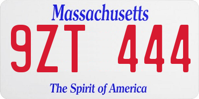 MA license plate 9ZT444