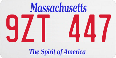 MA license plate 9ZT447