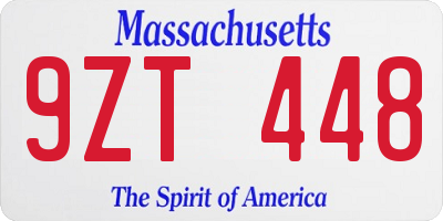 MA license plate 9ZT448