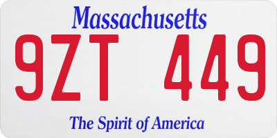 MA license plate 9ZT449