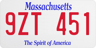 MA license plate 9ZT451