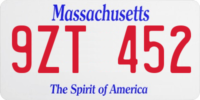 MA license plate 9ZT452