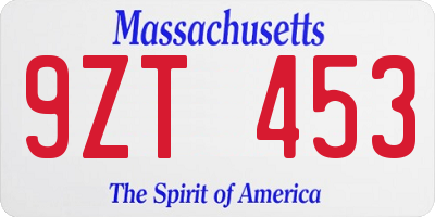 MA license plate 9ZT453