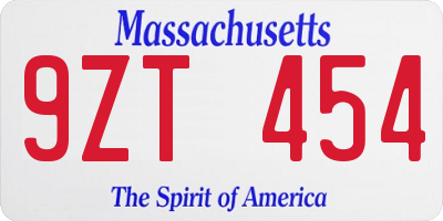 MA license plate 9ZT454