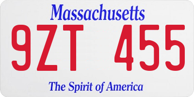 MA license plate 9ZT455