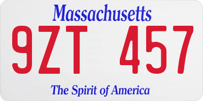 MA license plate 9ZT457