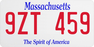 MA license plate 9ZT459