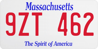 MA license plate 9ZT462
