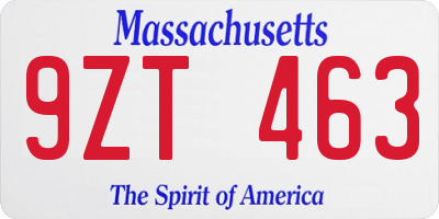 MA license plate 9ZT463