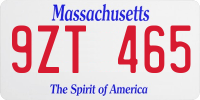 MA license plate 9ZT465