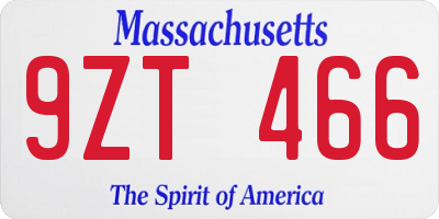MA license plate 9ZT466
