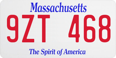 MA license plate 9ZT468