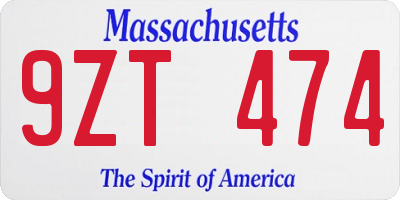 MA license plate 9ZT474