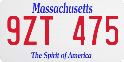 MA license plate 9ZT475