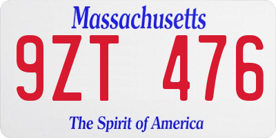 MA license plate 9ZT476