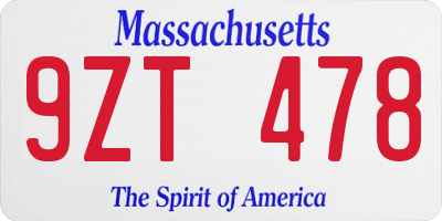 MA license plate 9ZT478
