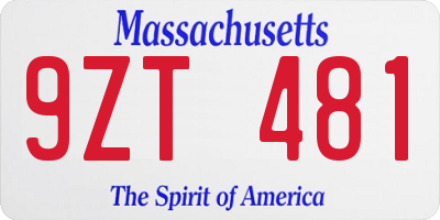 MA license plate 9ZT481