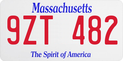 MA license plate 9ZT482