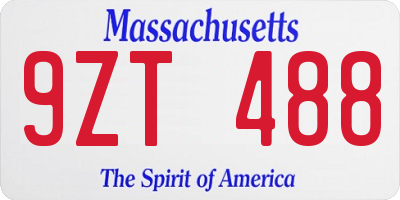 MA license plate 9ZT488