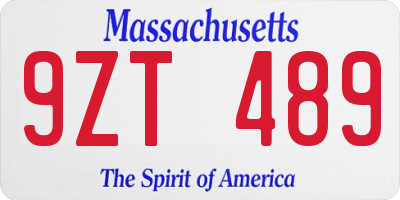 MA license plate 9ZT489