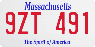 MA license plate 9ZT491