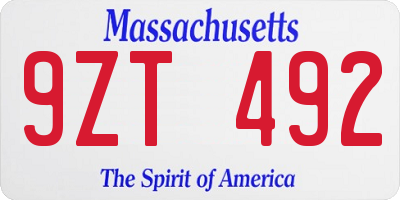 MA license plate 9ZT492