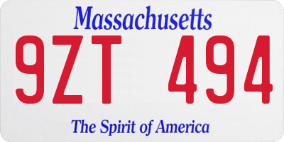 MA license plate 9ZT494
