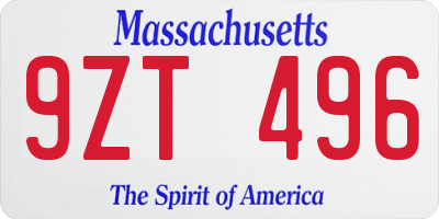 MA license plate 9ZT496