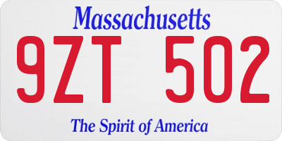 MA license plate 9ZT502